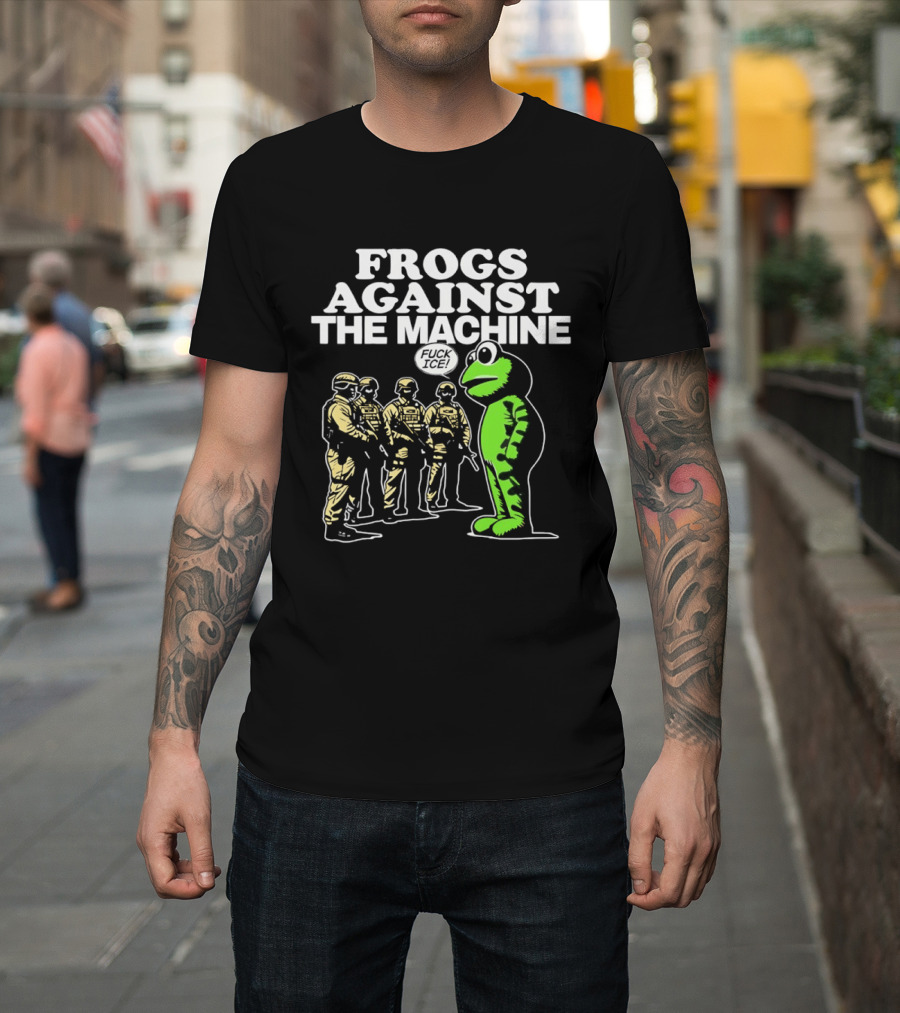 Portland Frogs Against The Machine 2025 Protest Mascot Confronts Guards T-Shirt