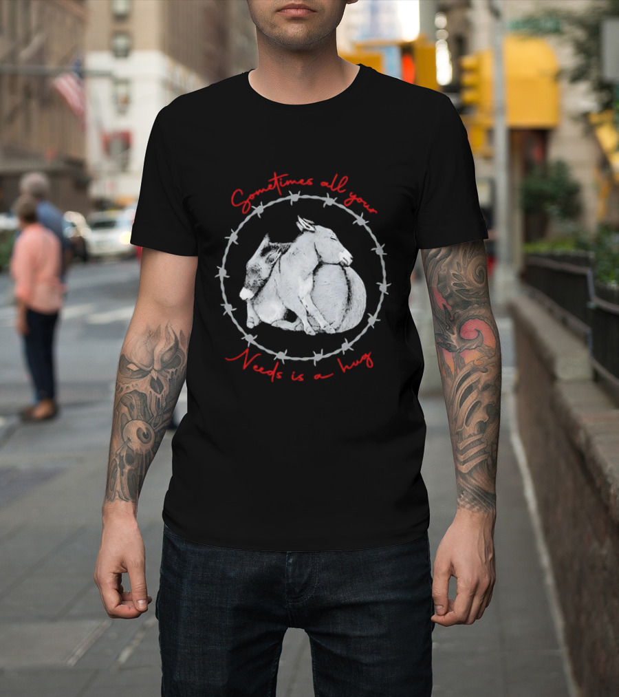 Sometimes All Your Needs Is A Hug Cuddling Donkeys Barbed Wire T-Shirt