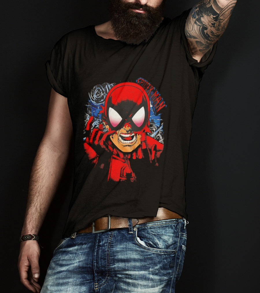 Spider Man Marvel Comics Pulling Off Mask Action T-Shirt