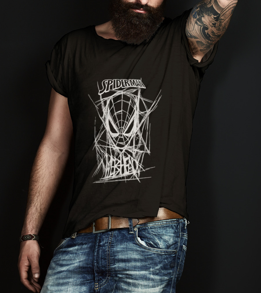 Spider Man Webbed Mask Sketch Spiderman Webhead T-Shirt