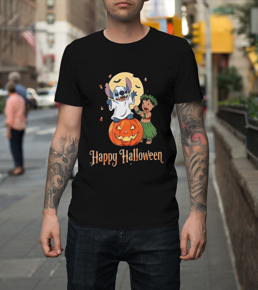 Stitch Halloween Happy Pumpkin Lilo Ghost Costume T-Shirt