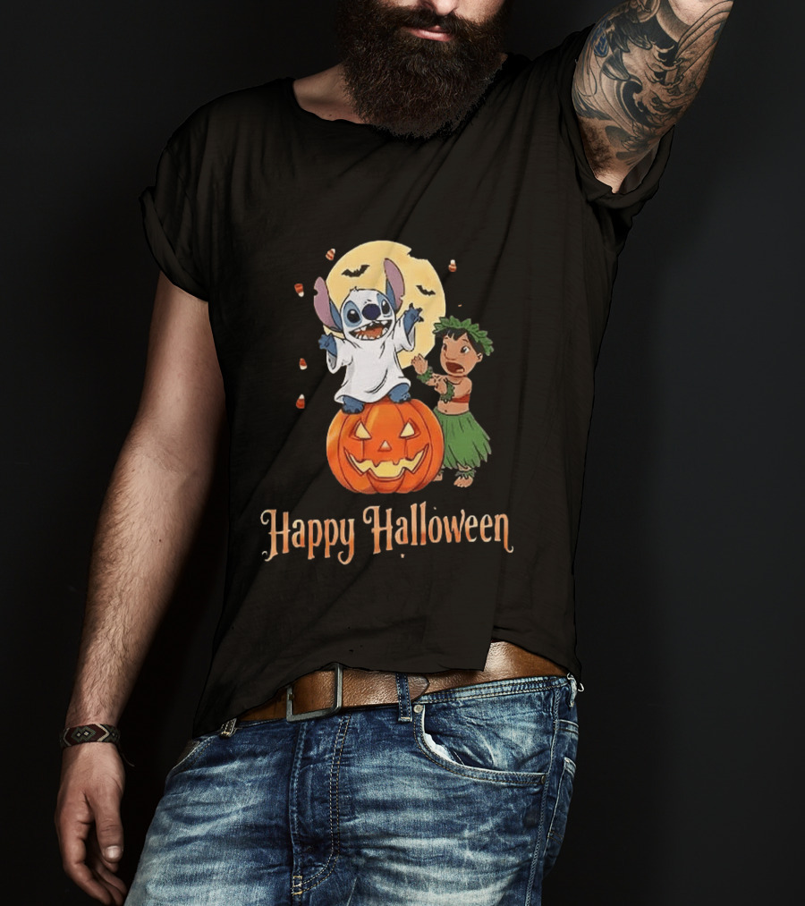 Stitch Halloween Happy Pumpkin Lilo Ghost Costume T-Shirt