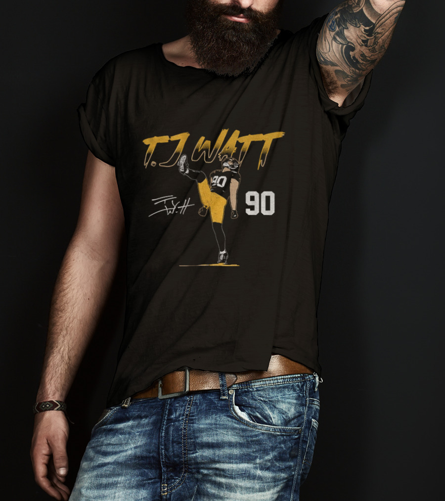 T.J. Watt Pose Pittsburgh Football 90 Player Name Number T-Shirt