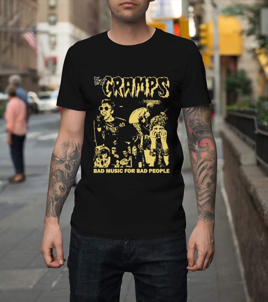 The Cramps Bad Music For Bad People Band Members Collage Yellow Black T-Shirt