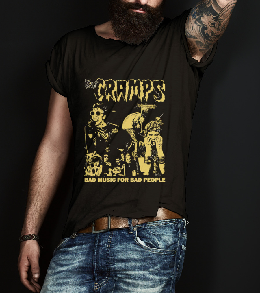 The Cramps Bad Music For Bad People Band Members Collage Yellow Black T-Shirt