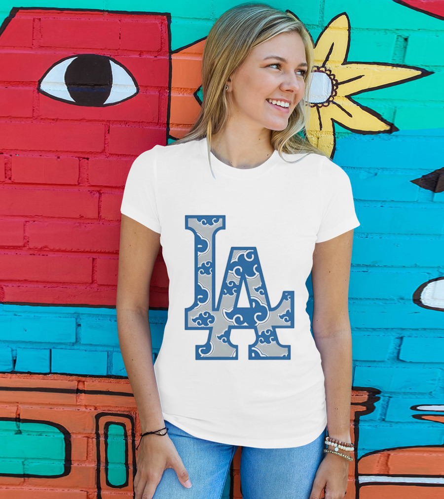 LA Kumo Royal Pattern Clouds Blue Silver T-Shirt