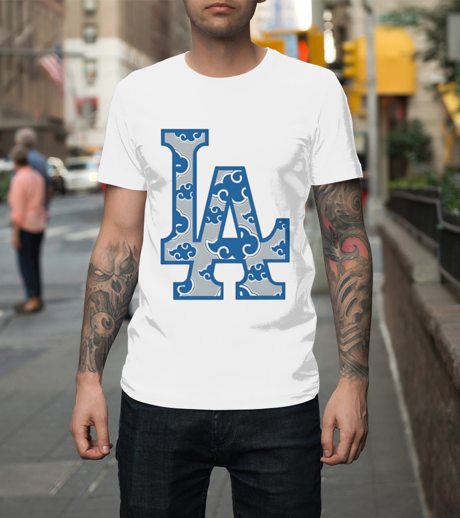 LA Kumo Royal Pattern Clouds Blue Silver T-Shirt