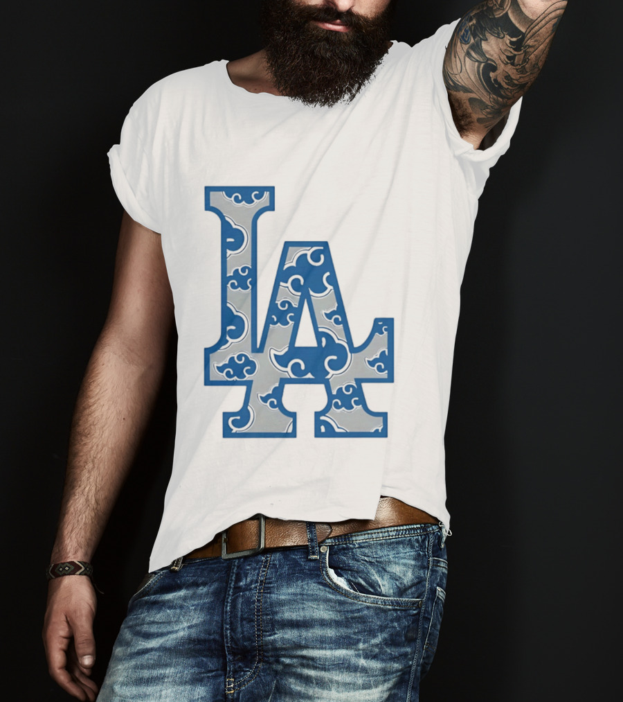 LA Kumo Royal Pattern Clouds Blue Silver T-Shirt