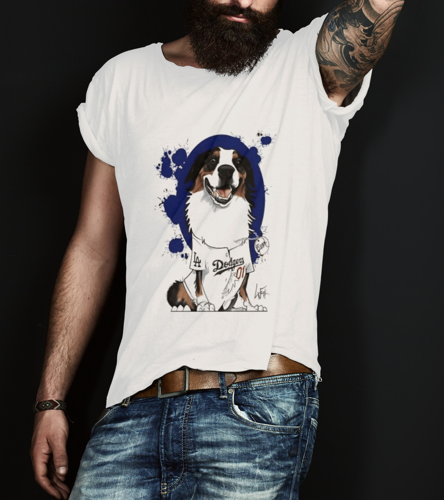Los Angeles Dodgers MLB Kygo Cartoon Australian Shepherd Dog Paint Splatter T-Shirt