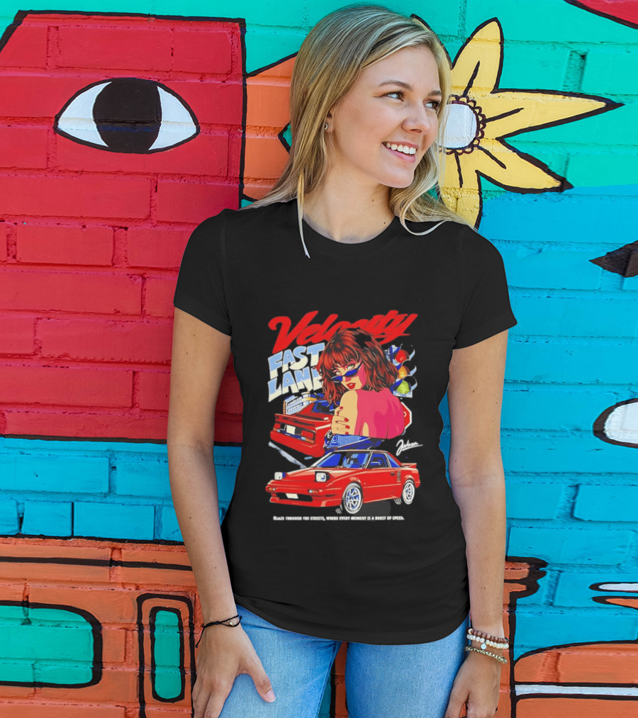 Velocity Fast Lane Blaze Through The Streets Classic Red Cars Retro Vibe T-Shirt