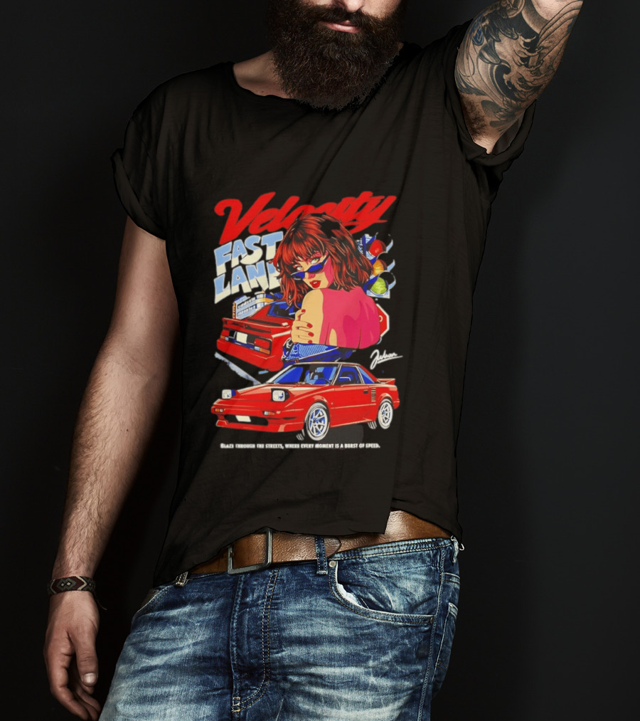 Velocity Fast Lane Blaze Through The Streets Classic Red Cars Retro Vibe T-Shirt