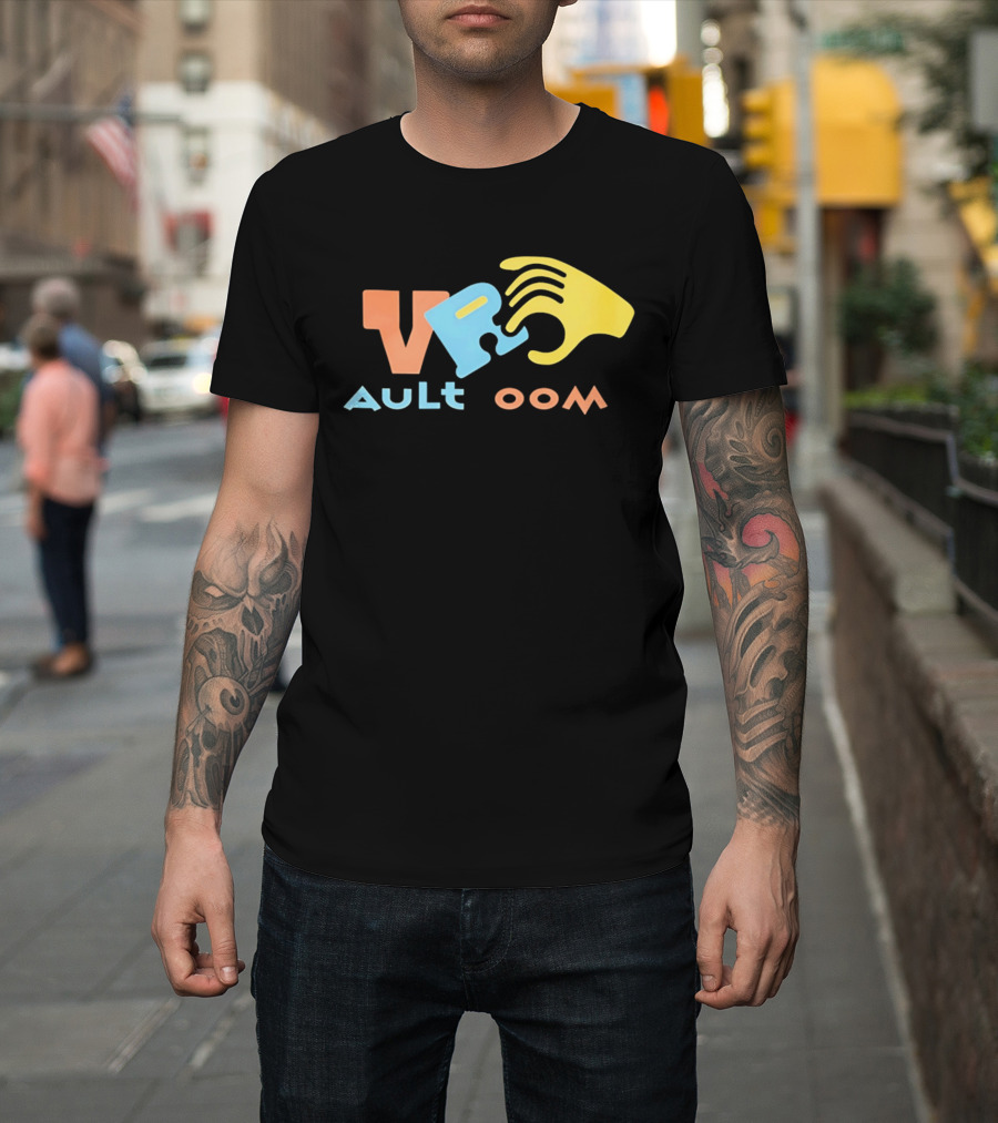 VR Vault Room Yellow Hand Blue Puzzle Piece Cartoon T-Shirt