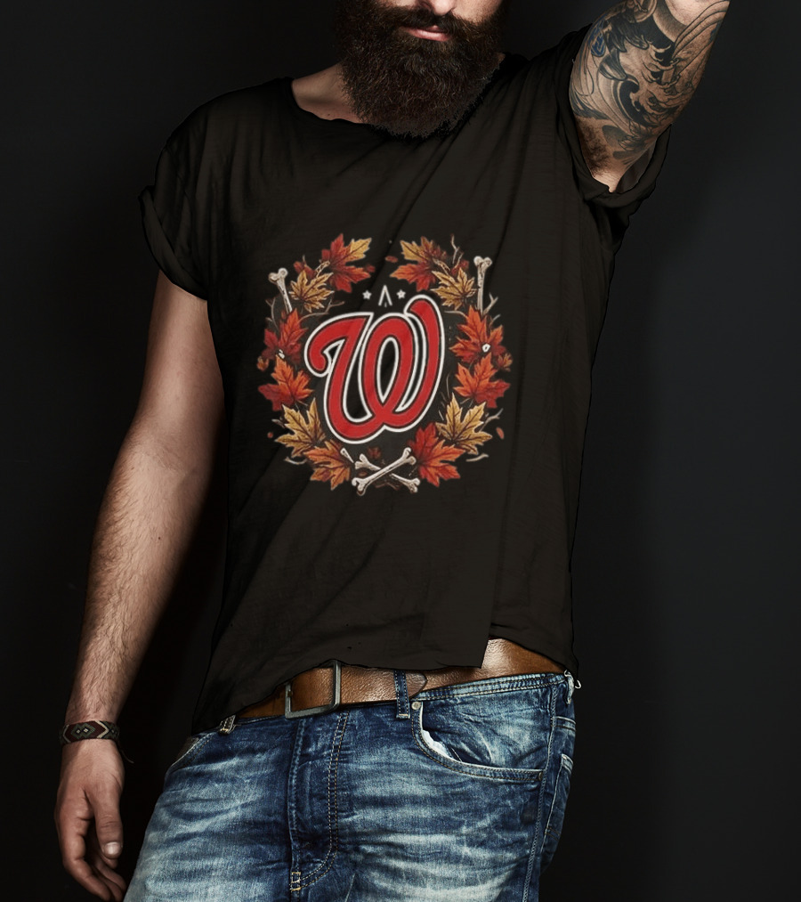 Washington Nationals Halloween Skull Maple Leaves Bats Baseballs T-Shirt
