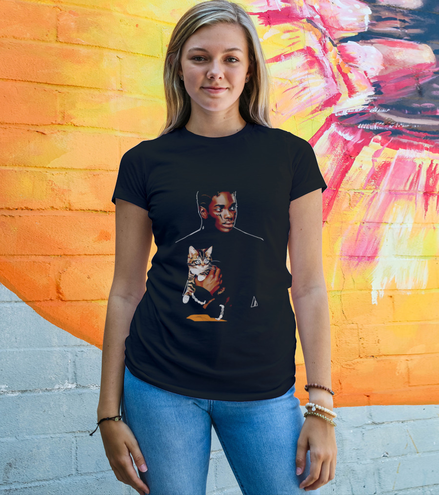 Young Man Holding A Tabby Cat Painting T-Shirt