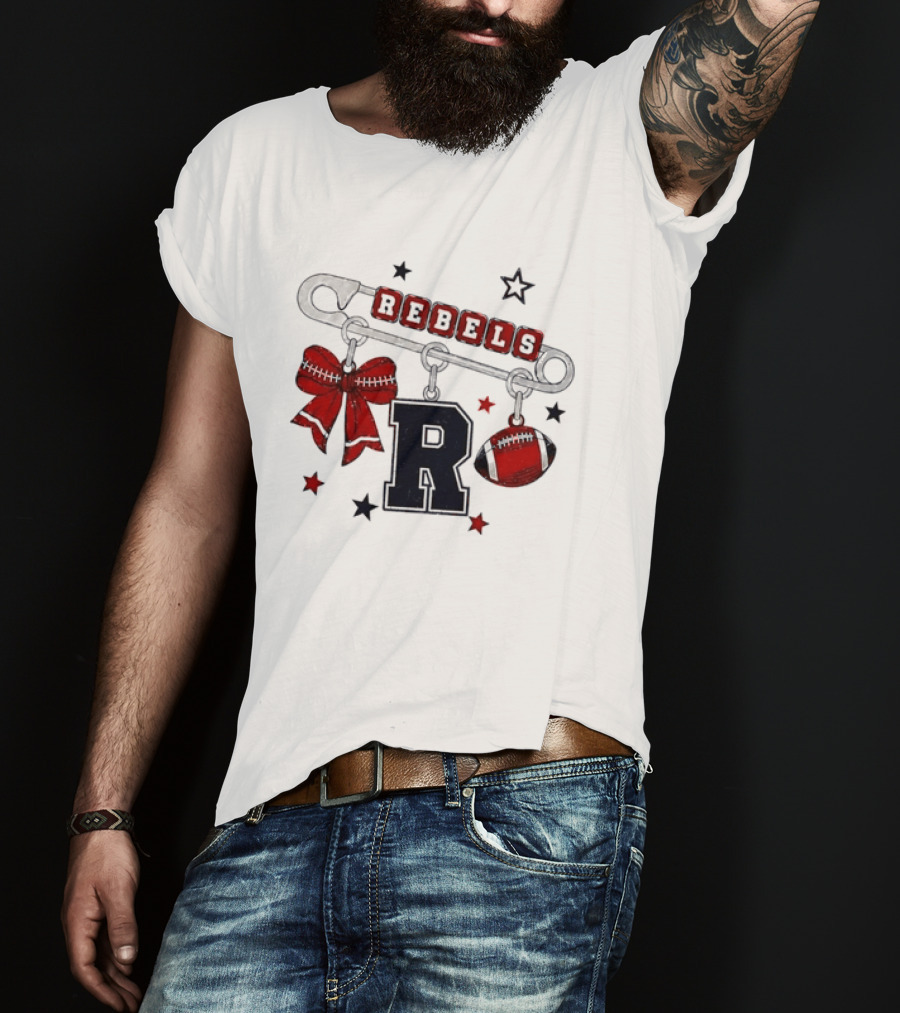 Rebels R Charm Safety Pin Red Bow Football Stars T-Shirt