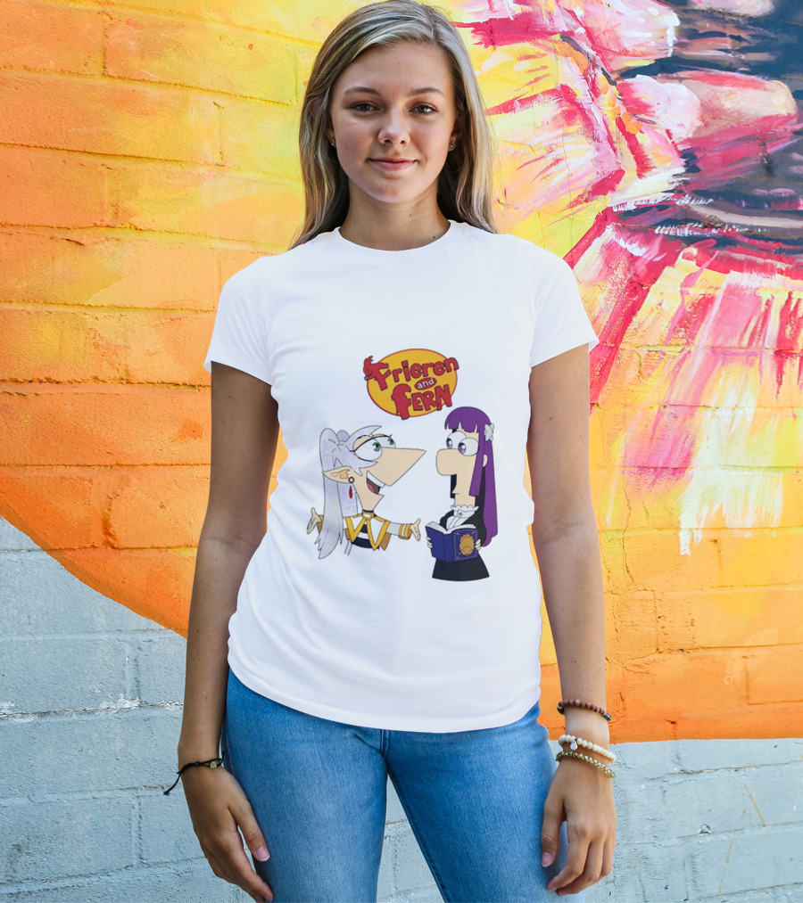 Frieren And Fern Animated Characters With Book And Unique Cartoon T-Shirt