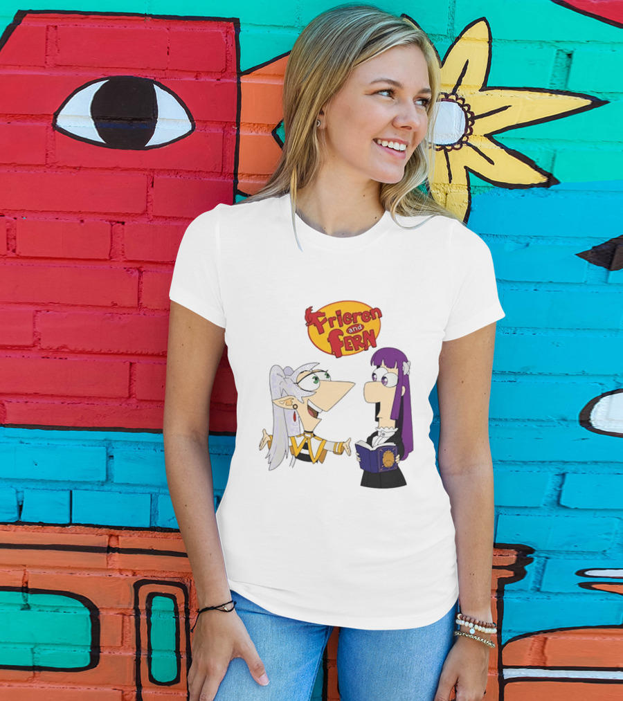 Frieren And Fern Animated Characters With Book And Unique Cartoon T-Shirt