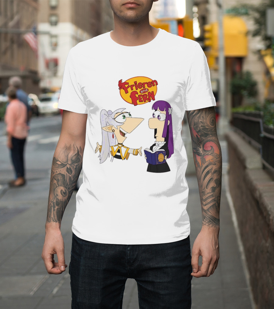 Frieren And Fern Animated Characters With Book And Unique Cartoon T-Shirt