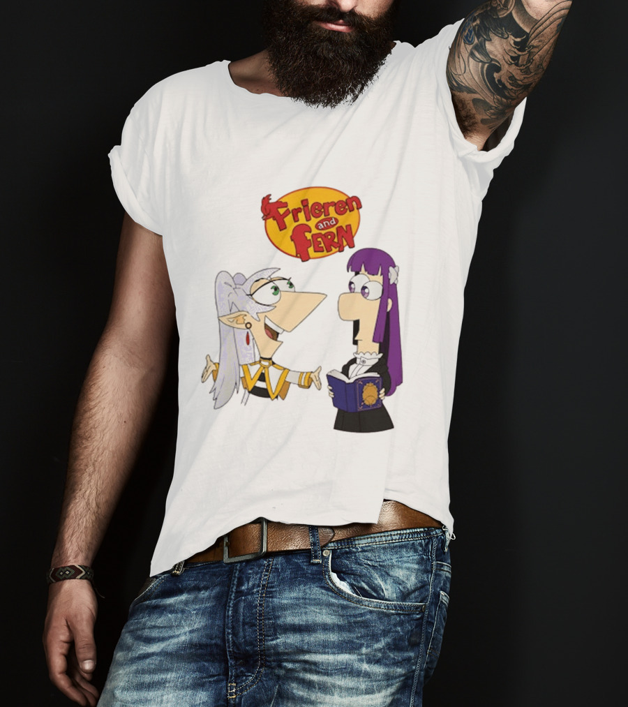 Frieren And Fern Animated Characters With Book And Unique Cartoon T-Shirt