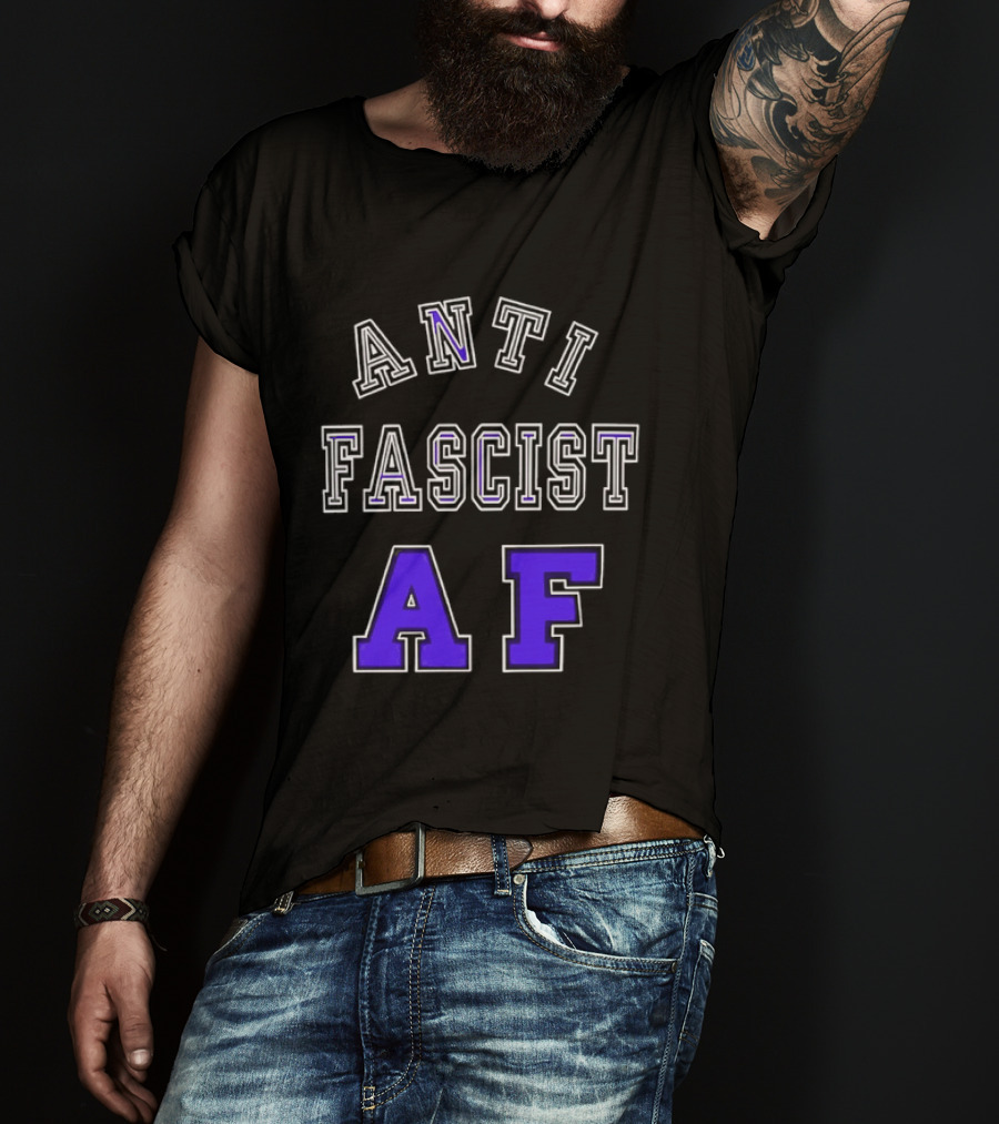 ANTI FASCIST AF Purple White Varsity Block стиль T-Shirt