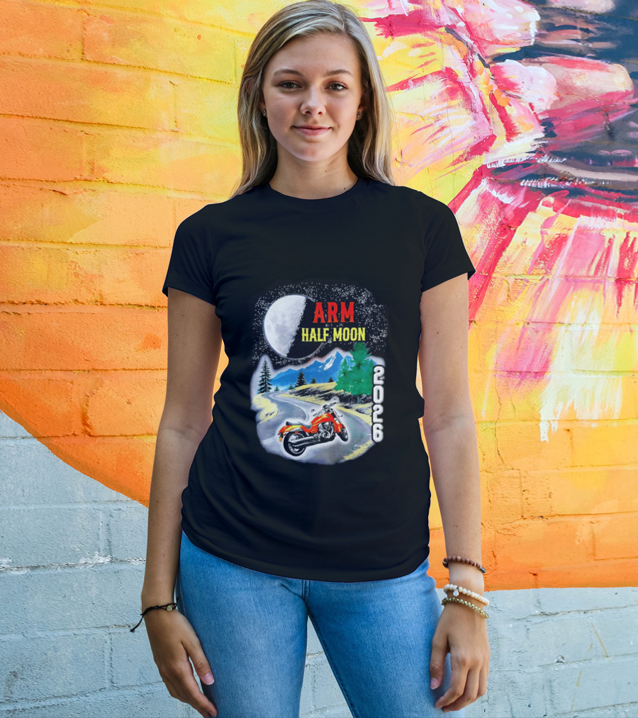 Arm Half Moon 2026 Orange Motorcycle Winding Mountain Road Night Sky T-Shirt
