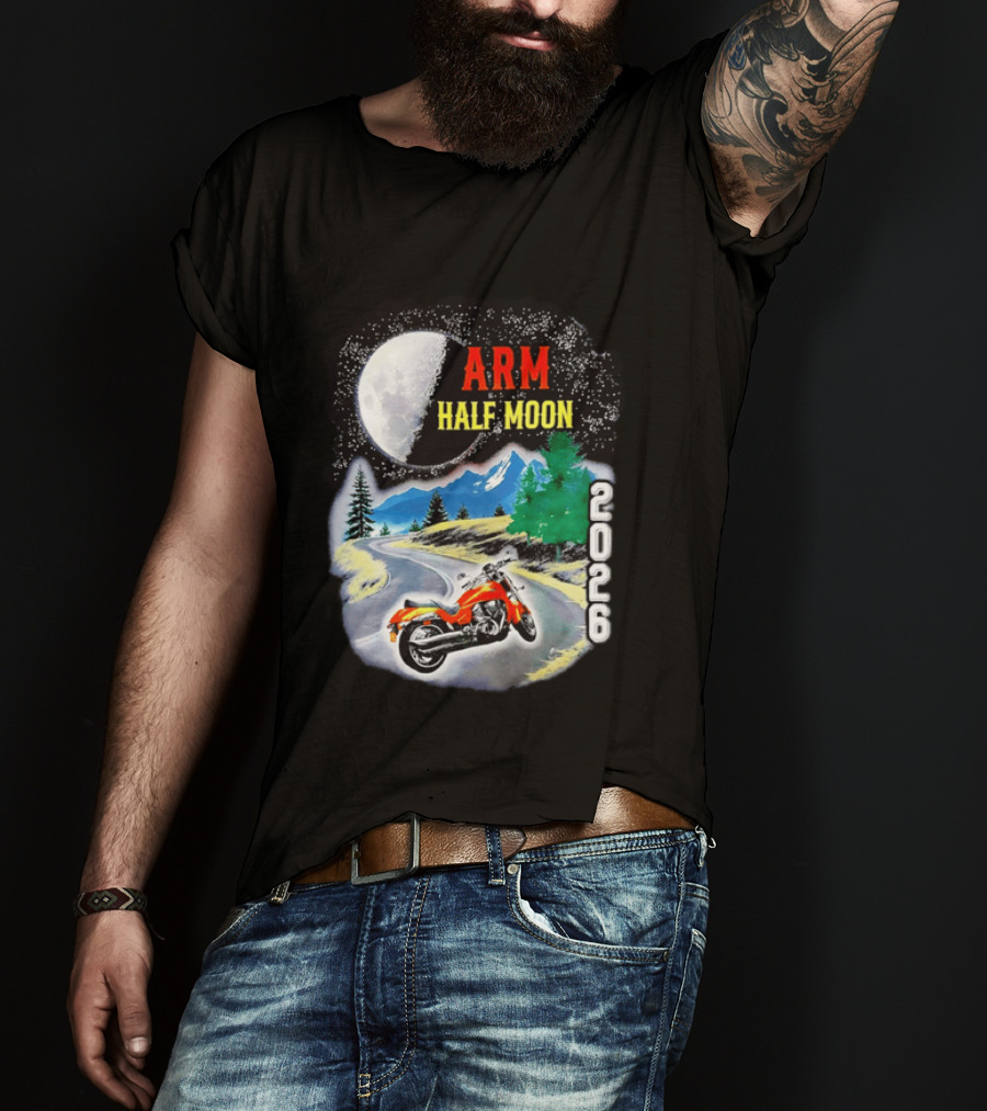 Arm Half Moon 2026 Orange Motorcycle Winding Mountain Road Night Sky T-Shirt