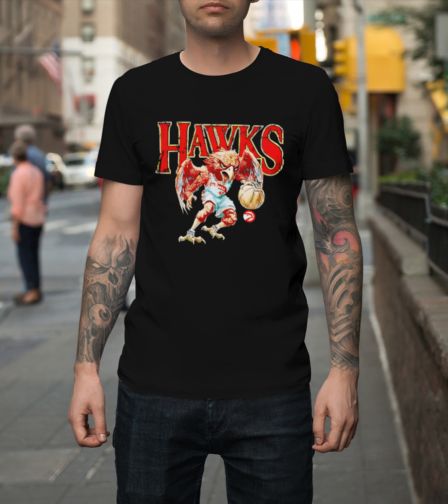 Atlanta Hawks Fierce Dribbling Cartoon Bird In NBA Jersey T-Shirt