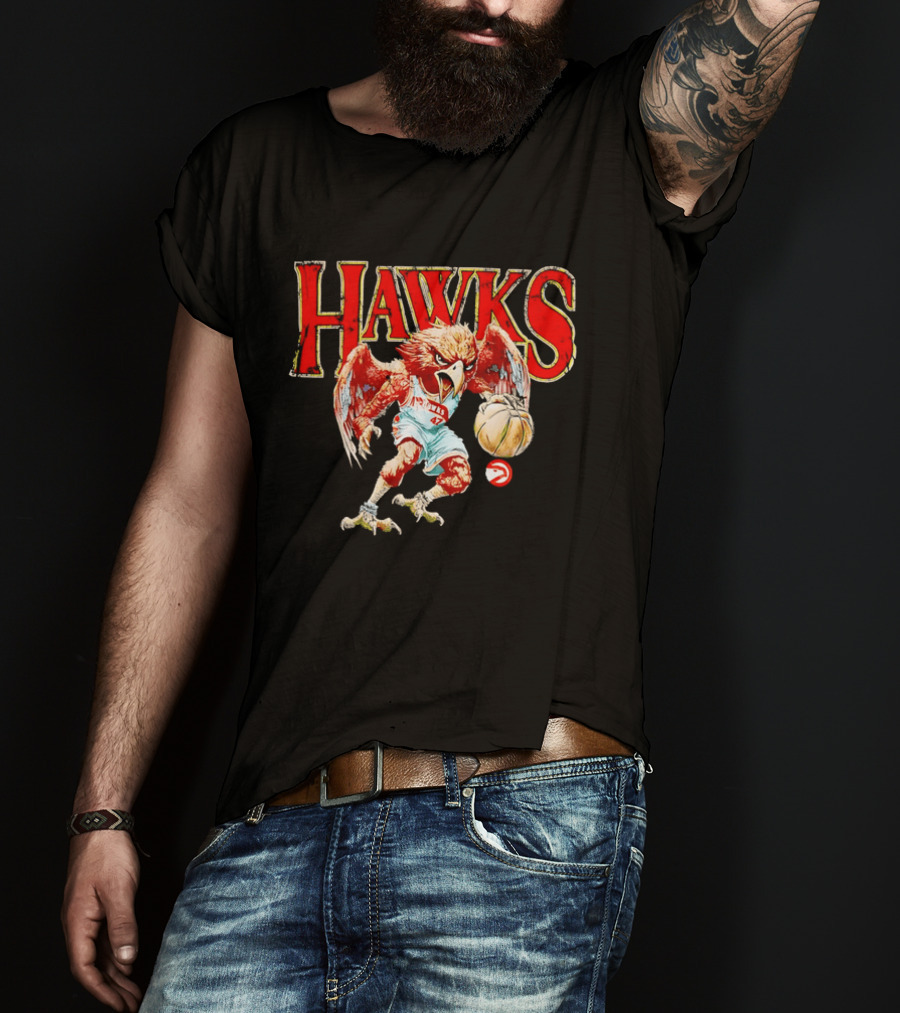 Atlanta Hawks Fierce Dribbling Cartoon Bird In NBA Jersey T-Shirt
