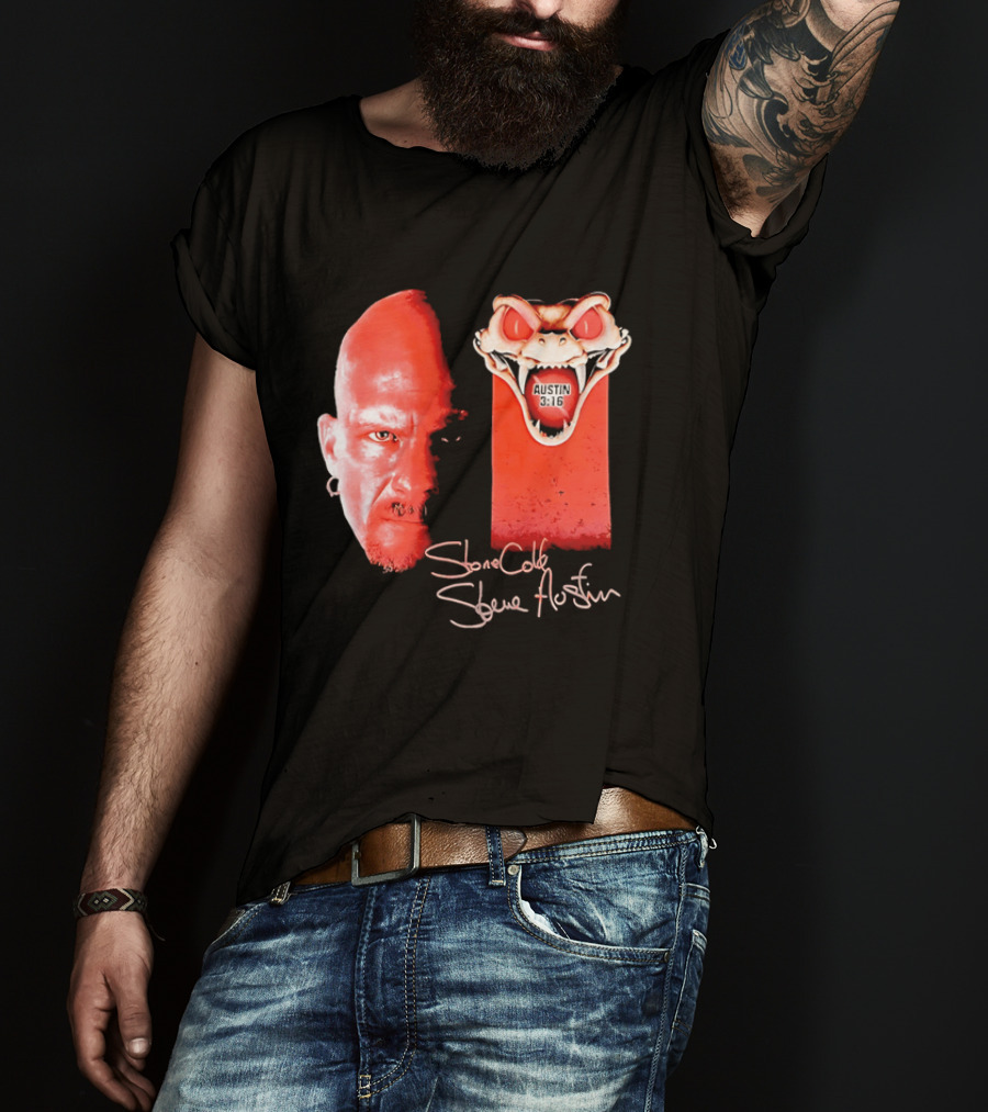 Austin 3 16 Stone Cold Steve Red Rattlesnake Head Signature T-Shirt