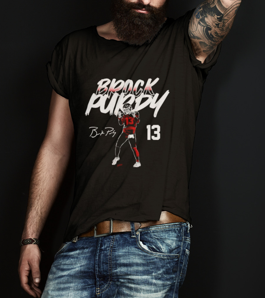 Brock Purdy 13 Quarterback Signature Brushwork Figure T-Shirt