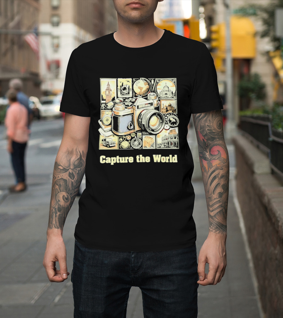 Capture The World Camera Globe Travel Landmarks Compass T-Shirt