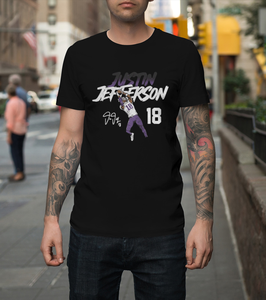 Justin Jefferson 18 Minnesota Vikings Football Star Catch NFL Player Signature T-Shirt