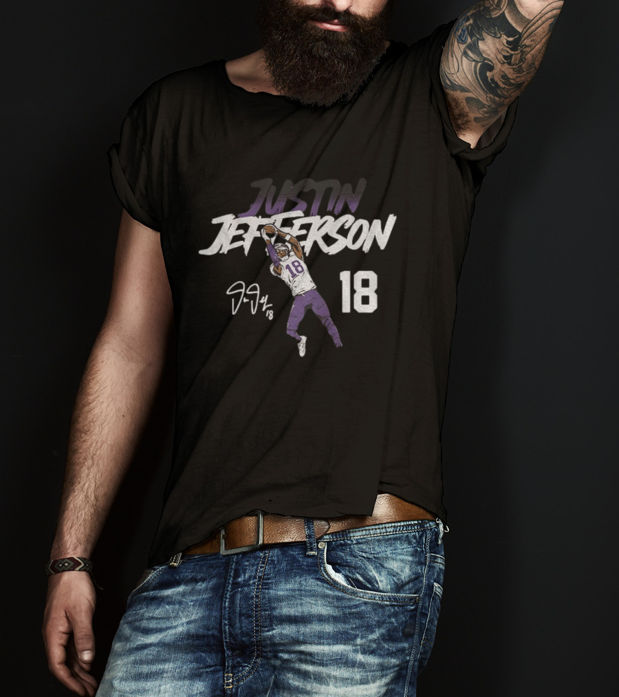 Justin Jefferson 18 Minnesota Vikings Football Star Catch NFL Player Signature T-Shirt
