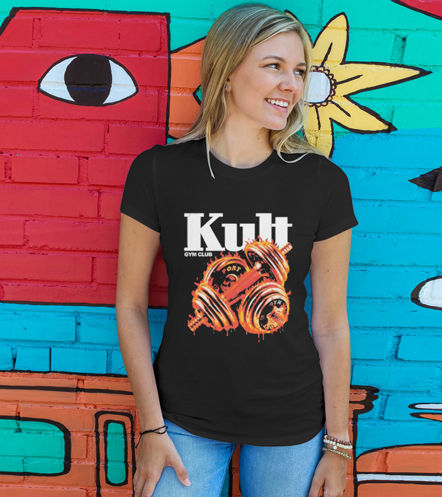 Kult Gym Club Sport Fiery Dumbbells Dripping Lava Distressed T-Shirt
