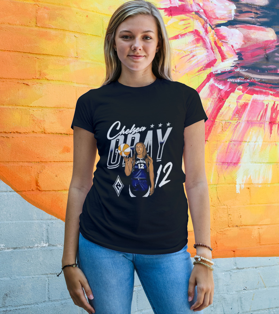 Las Vegas Aces Chelsea Gray Holding Basketball 12 Distressed T-Shirt