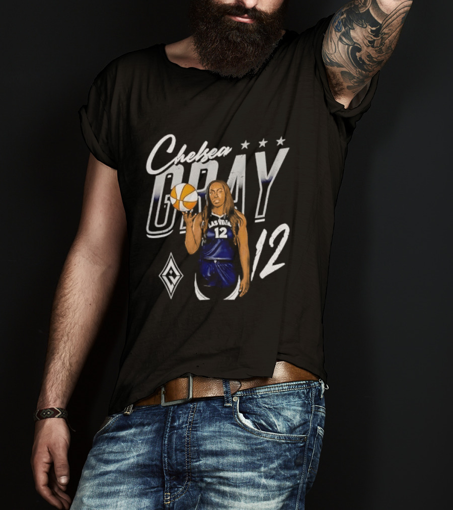 Las Vegas Aces Chelsea Gray Holding Basketball 12 Distressed T-Shirt