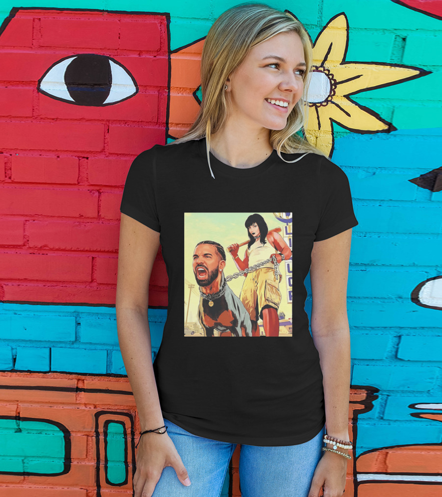 Drake Dog Head Chained To Goth Girl Art Cartoon T-Shirt