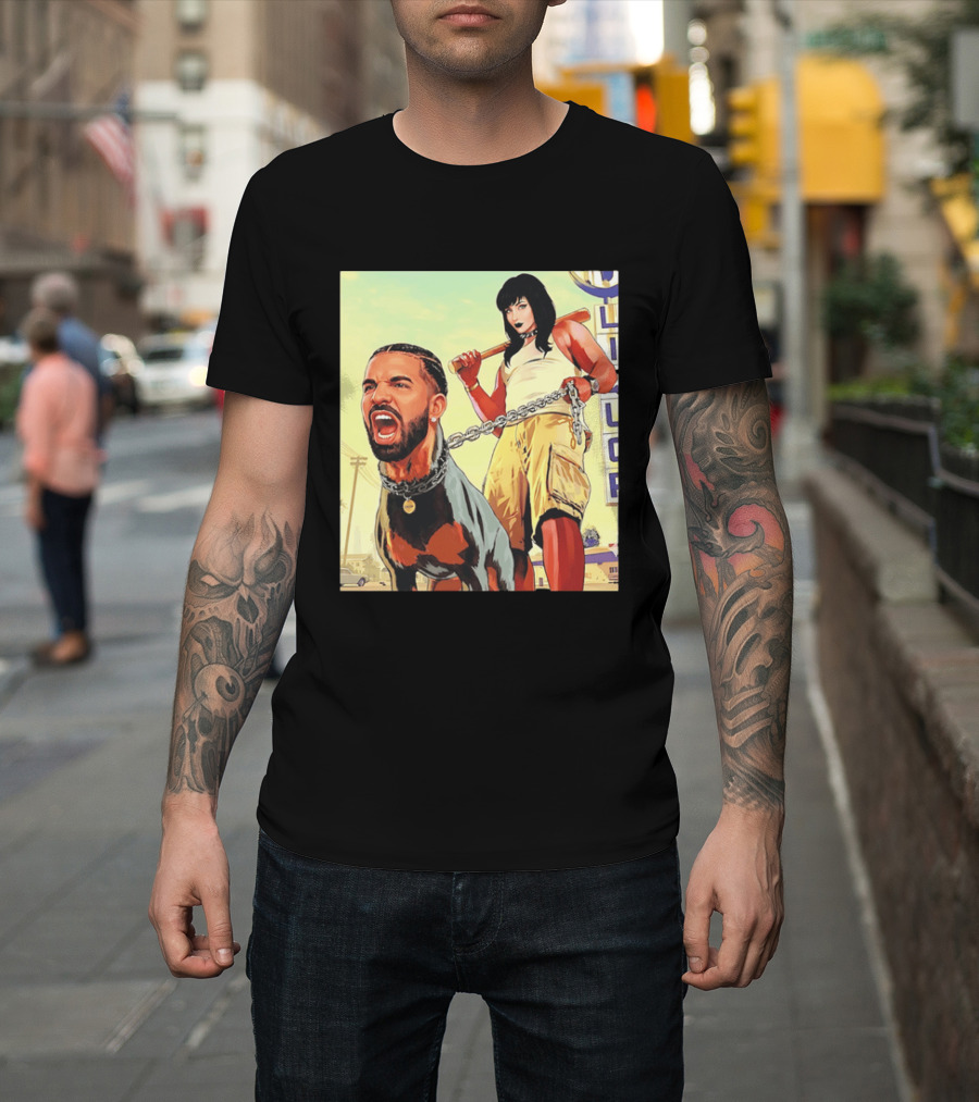 Drake Dog Head Chained To Goth Girl Art Cartoon T-Shirt
