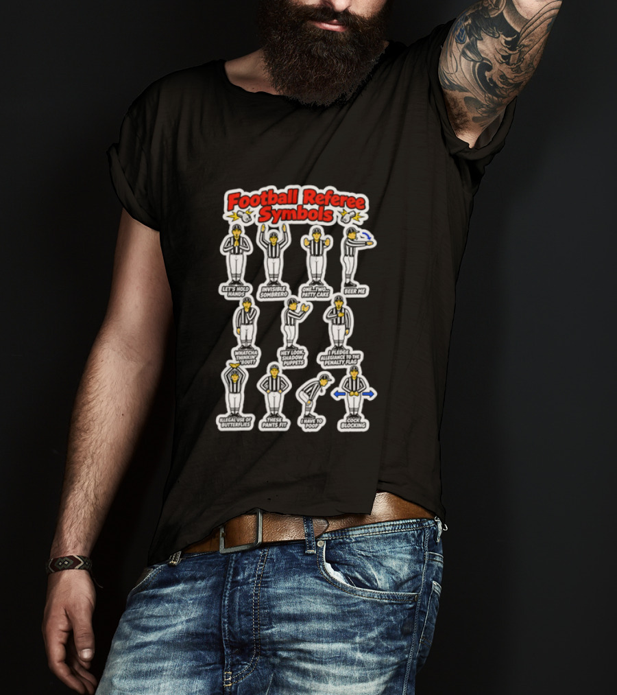 Football Referee Symbols Cartoon Referees Making Hand Signals T-Shirt