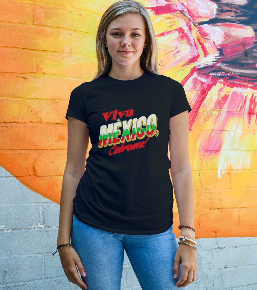 Viva México Cabrones Tricolor 3D Block Lettering T-Shirt