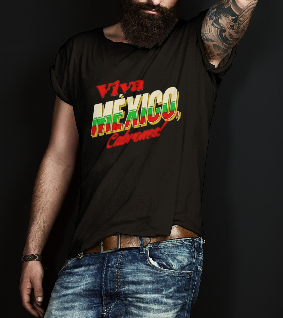 Viva México Cabrones Tricolor 3D Block Lettering T-Shirt