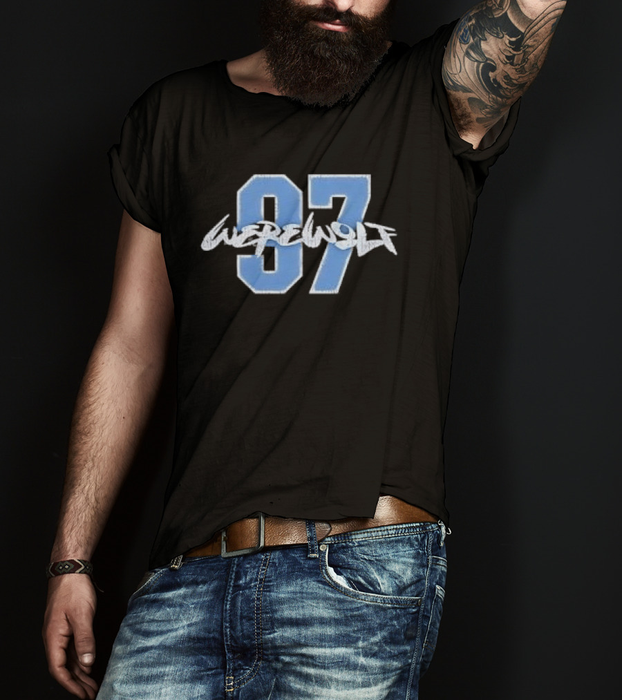 Werewolf 97 Blue Athletic Jersey Number Distressed T-Shirt