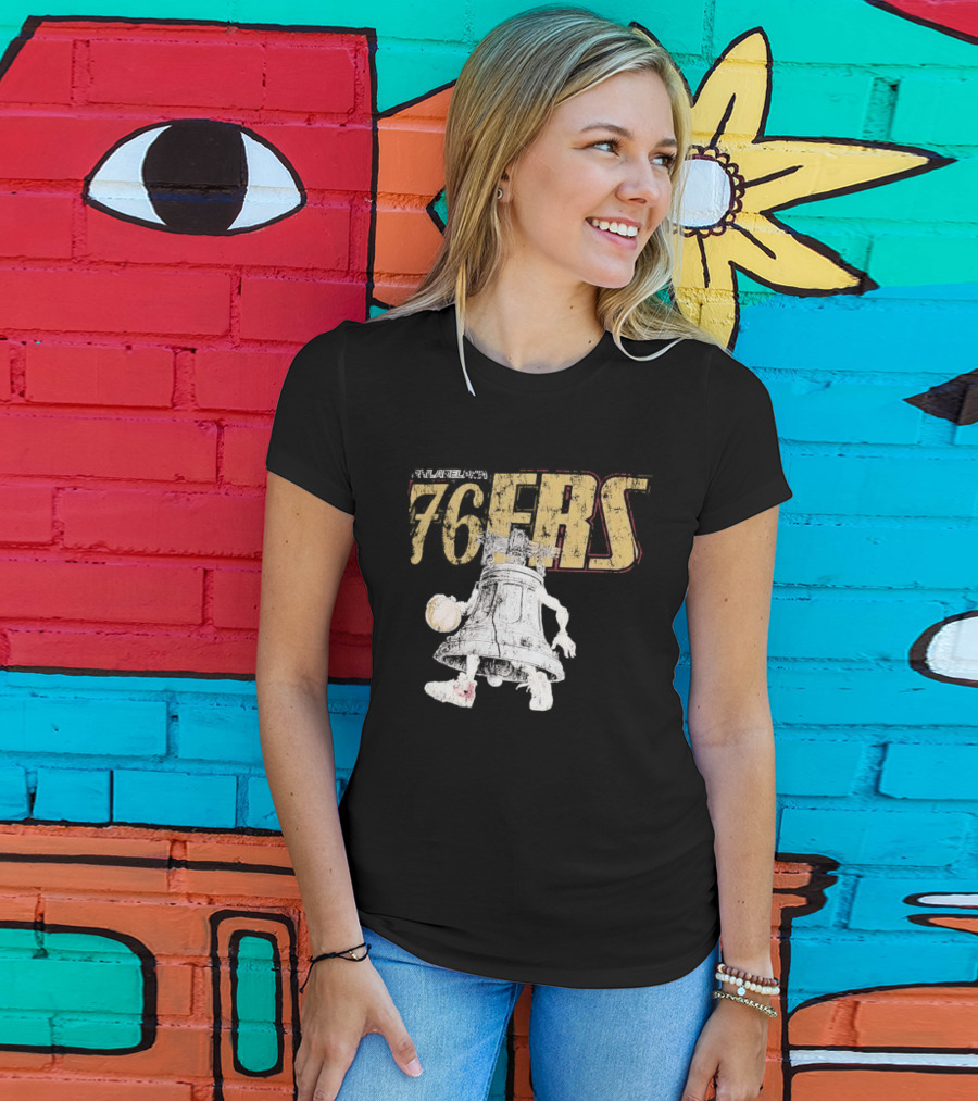Philadelphia 76ers Distressed Liberty Bell Dribbling Basketball T-Shirt