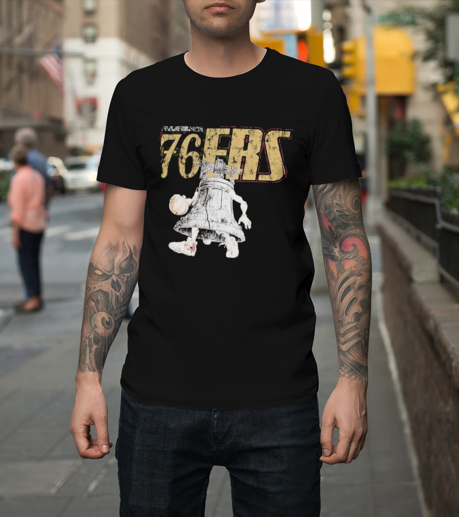 Philadelphia 76ers Distressed Liberty Bell Dribbling Basketball T-Shirt