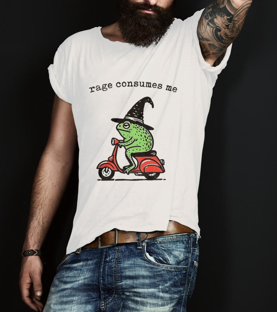 Rage Consumes Me Angry Wizard Frog Riding Scooter T-Shirt