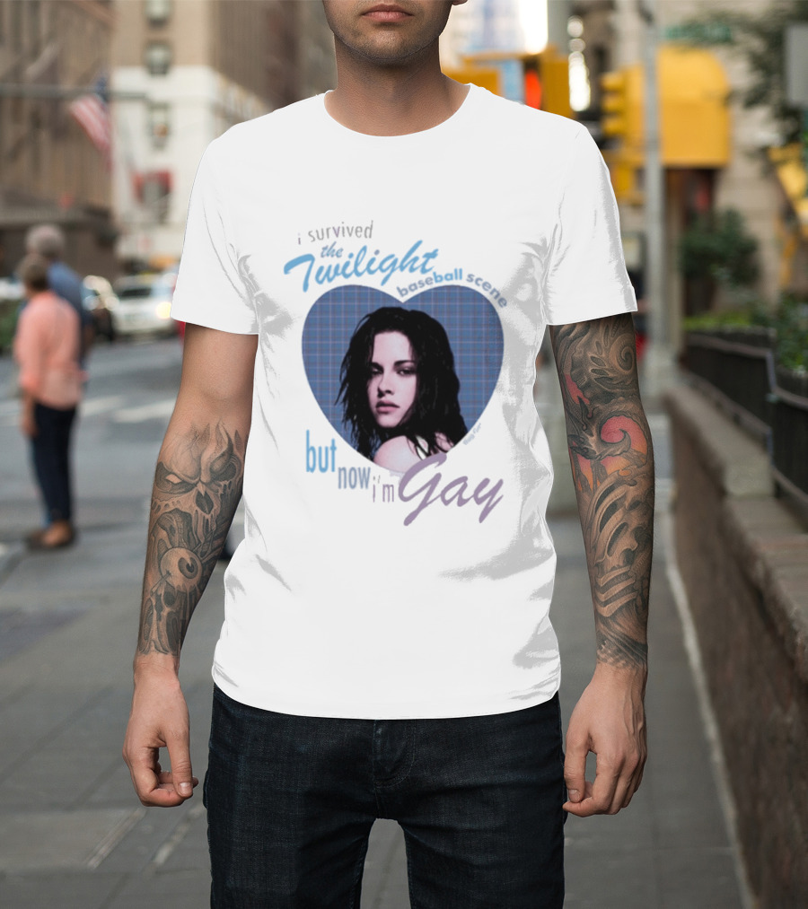 I Survived The Twilight Baseball Scene But Now I'm Gay Twilight Baseball Scene With Iconic Character In Heart Frame T-Shirt