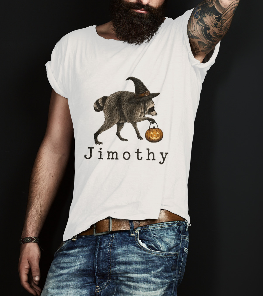 Jimothy Raccoon Witch Hat Pumpkin Candy Bucket T-Shirt