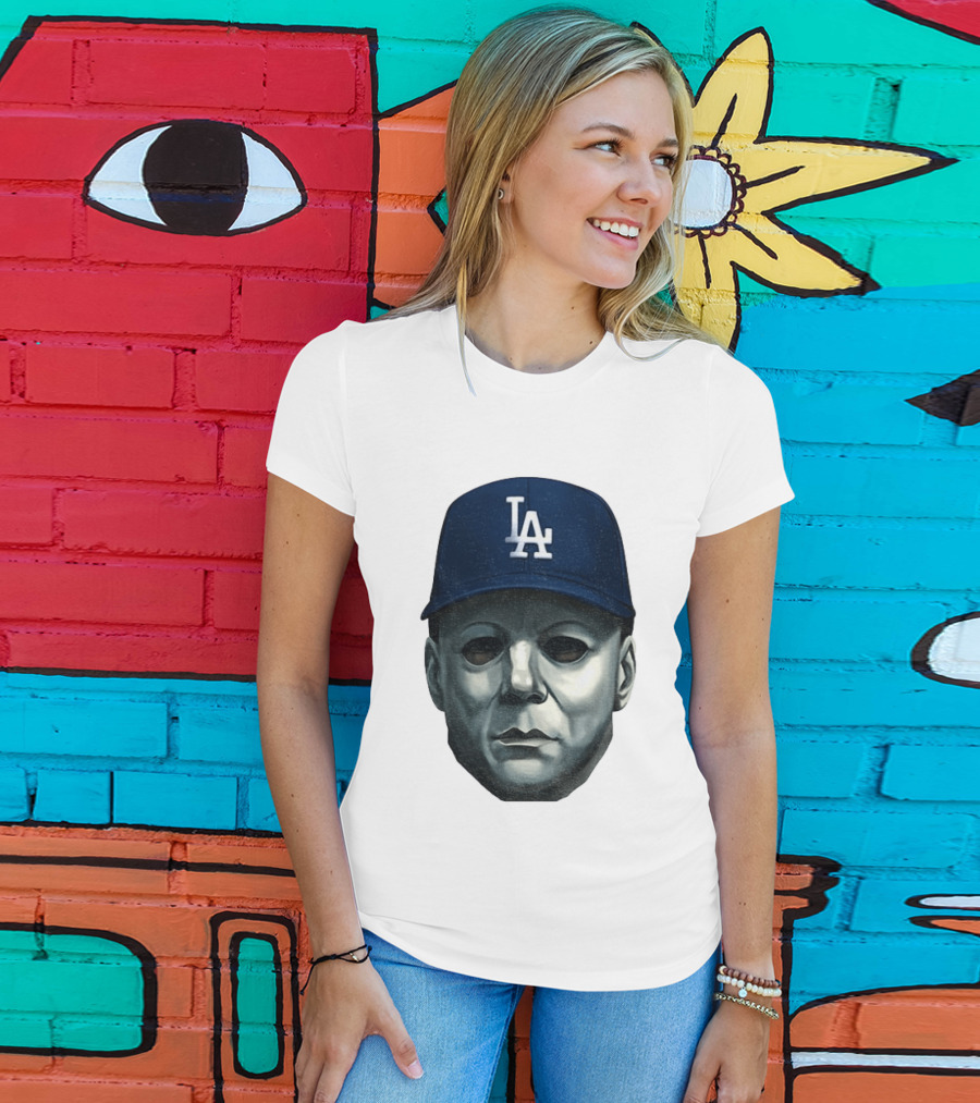 Michael Myers LA Dodgers Cap Halloween Horror T-Shirt