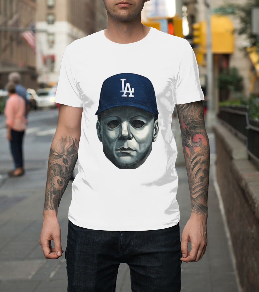 Michael Myers LA Dodgers Cap Halloween Horror T-Shirt