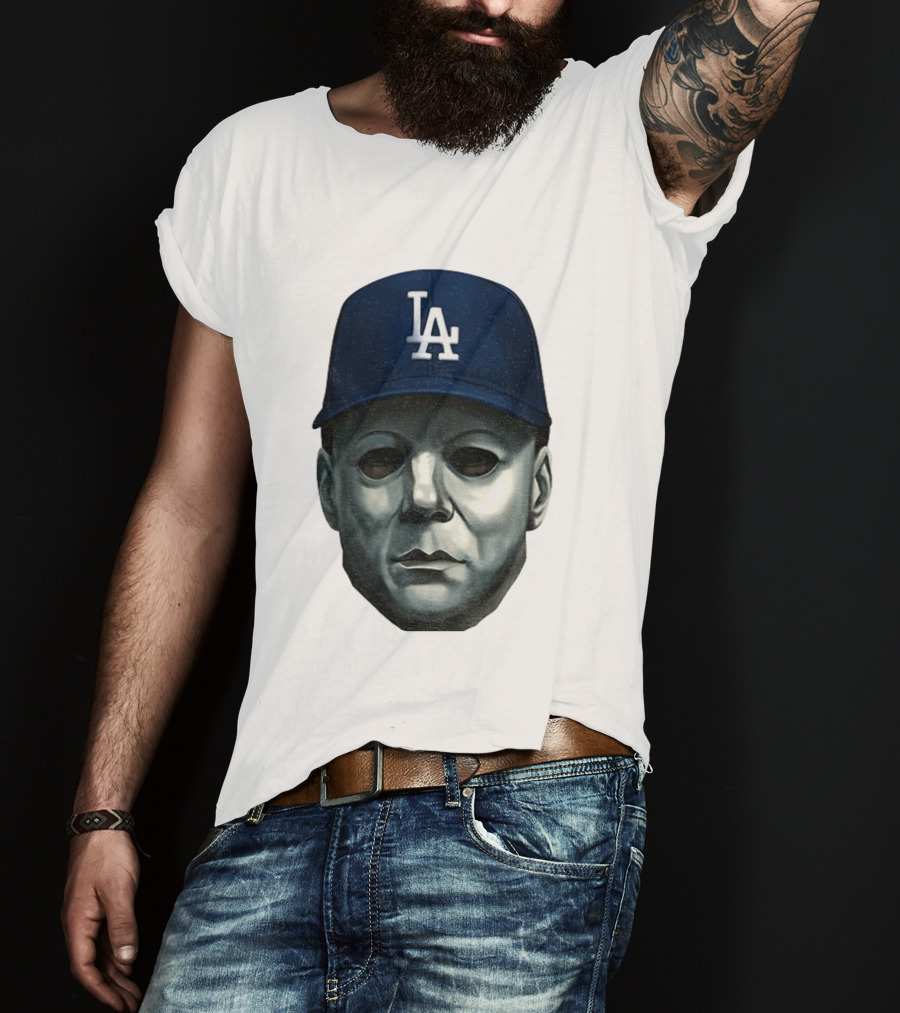 Michael Myers LA Dodgers Cap Halloween Horror T-Shirt